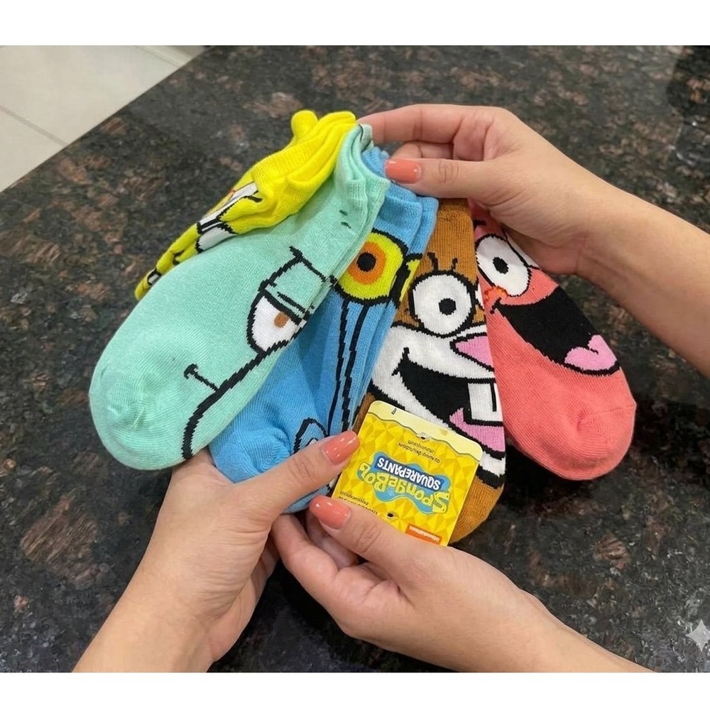 Nickelodeon SpongeBob SquarePants No-Show Socks 5 Pair Pack Shoe Size 4-10 NEW